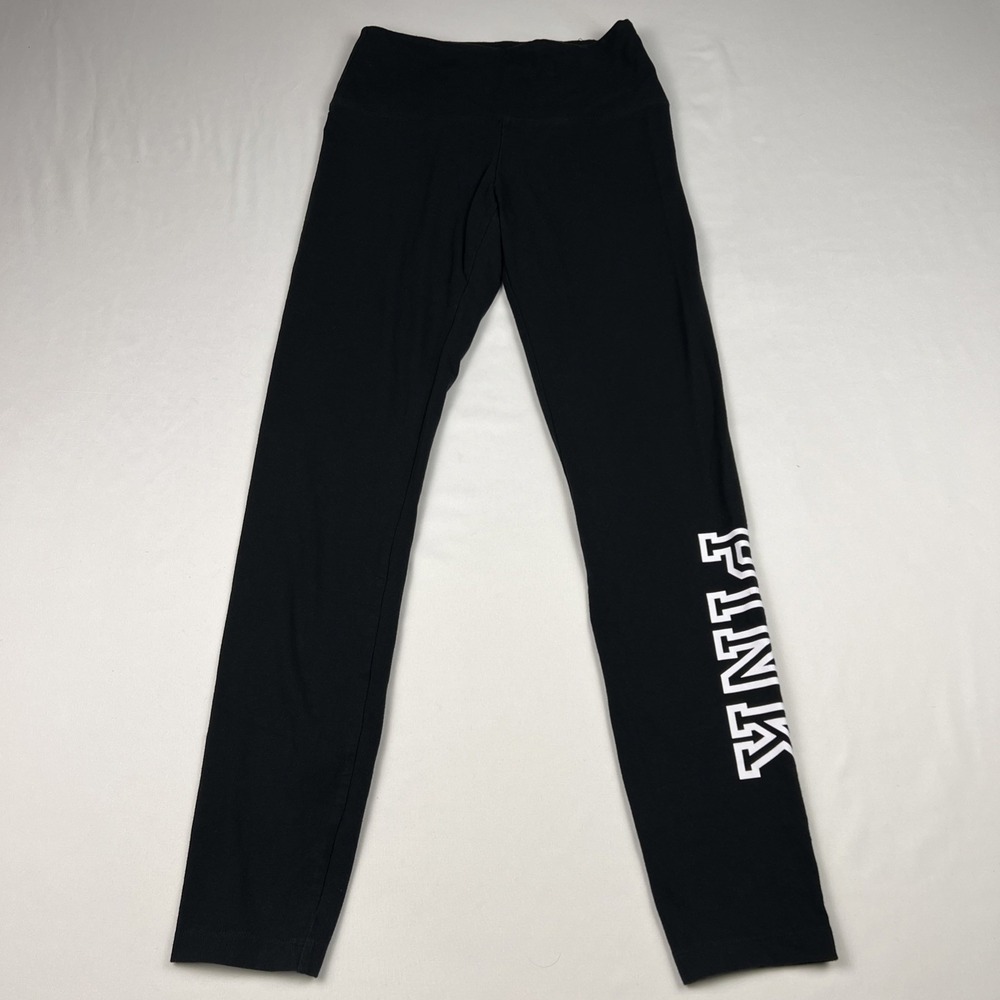 Victorias Secret PINK Leggings Womens Medium Black High Waist Logo Yoga Pants